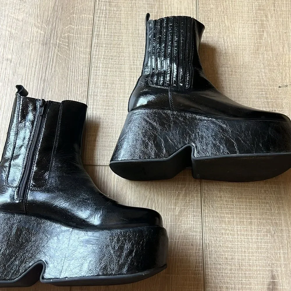 Free People Disco Days Black Leather Platform Boots US 6